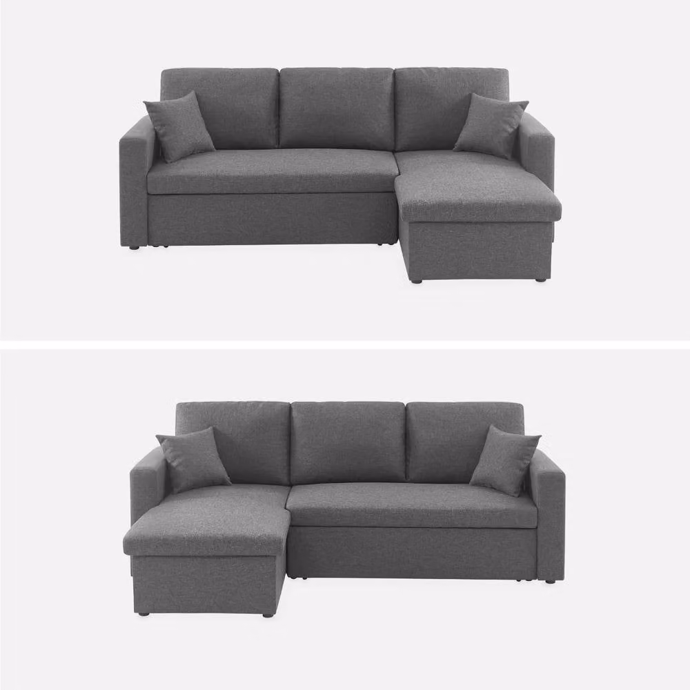 sweeek 3-Seater Reversible Corner Sofa Bed in Grey Fabric, W/D/H: 213.5 x 136.5 x 83.0 cm – 2