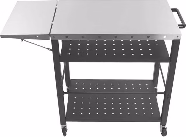 Ventryn Black Metal Grill Cart with Foldable Side Table and Stainless Steel Prep Surface W/D/H: 80.0 x 79.3 x 50.0 cm – 1