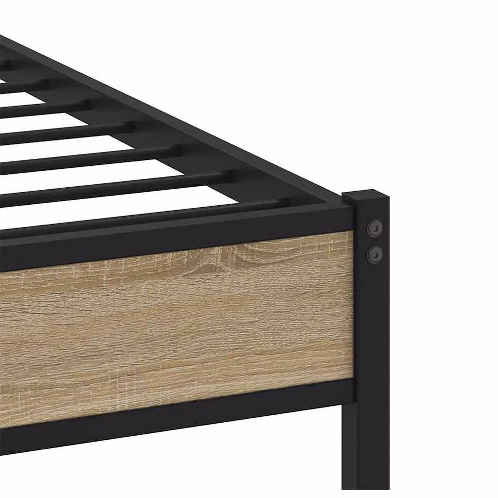 Berkfield Home Metal and Wood Bed Frame in Sonoma Oak and Brown, W/D/H: 180 x 200 x 91.5 cm – 4