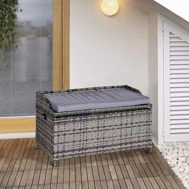 Outsunny Rattan Garden Storage Cabinet Box in Grey with Powder Coated Aluminium Frame