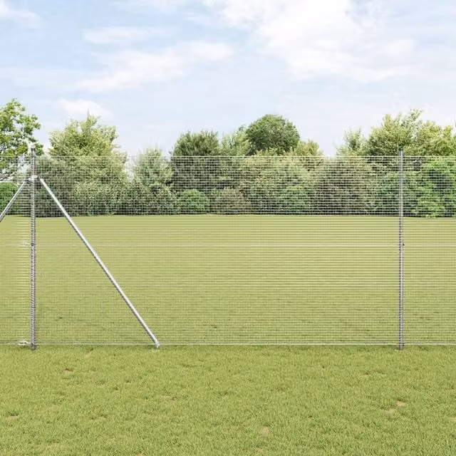 Berkfield Home Welded Wire Fence with 13 Spike Posts, Galvanised Steel, Silver, W/H: 50 m x 1.5 m – 1