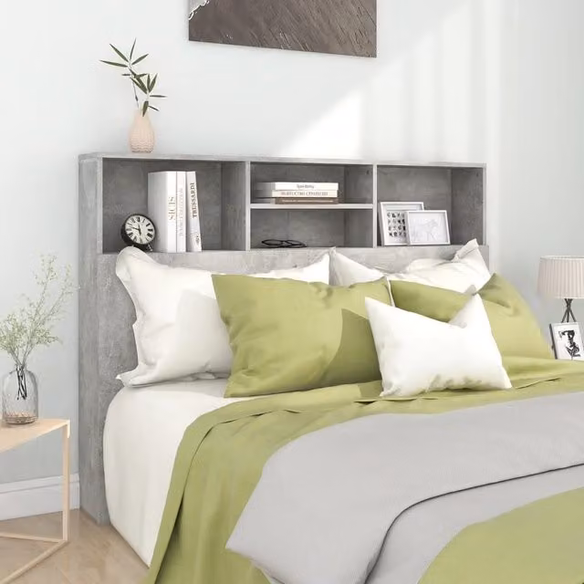 Berkfield Home Modern Headboard Cabinet in Concrete Grey, W: 140 cm, D: 19 cm, H: 103.5 cm