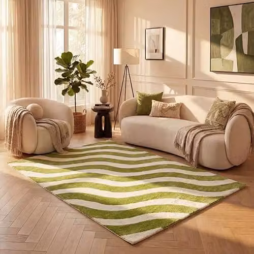 THE RUGS Joli Modern Striped Area Rug in Green and White, W/D/H: 170 x 120 x 2 cm – 2
