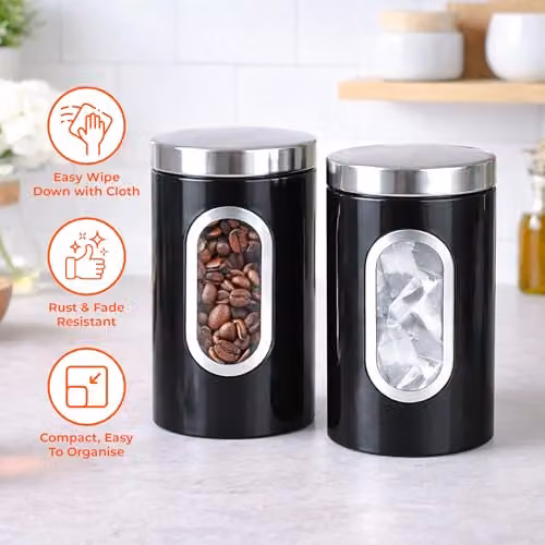 Innoteck 3 Piece Airtight and Leakproof Stainless Steel Kitchen Canister Set in Black – 5