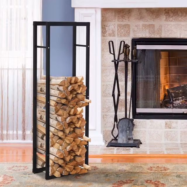 HOMCOM Metal Firewood Log Holder Rack in Matt Black W/D/H: 40 x 40 x 40 cm – 4