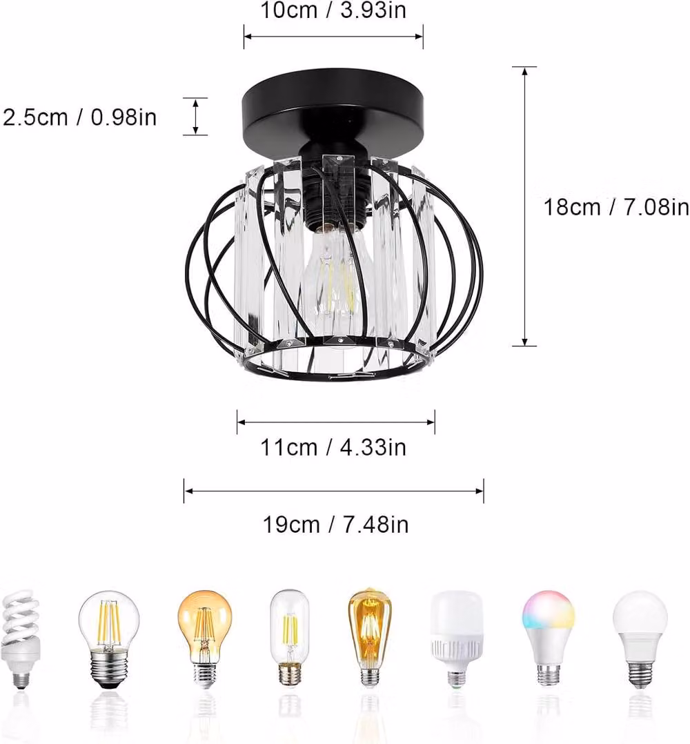 Goeco Modern Crystal Ceiling Light with Black Metal Cage Lampshade – 2