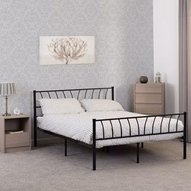Seconique Harlow 4'6'' Double Bed in Black Metal