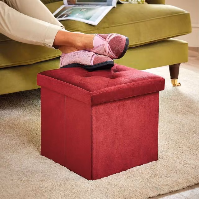 Coopers of Stortford Red Velvet Cube Footstool and Storage Box W/D/H: 33 x 33 x 33 cm