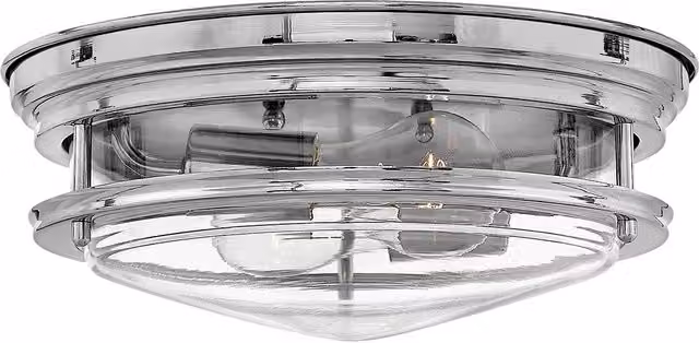 Hinkley Hadrian 2 Light Flush Mount Ceiling Light in Chrome and Grey Glass with IP44 Rating