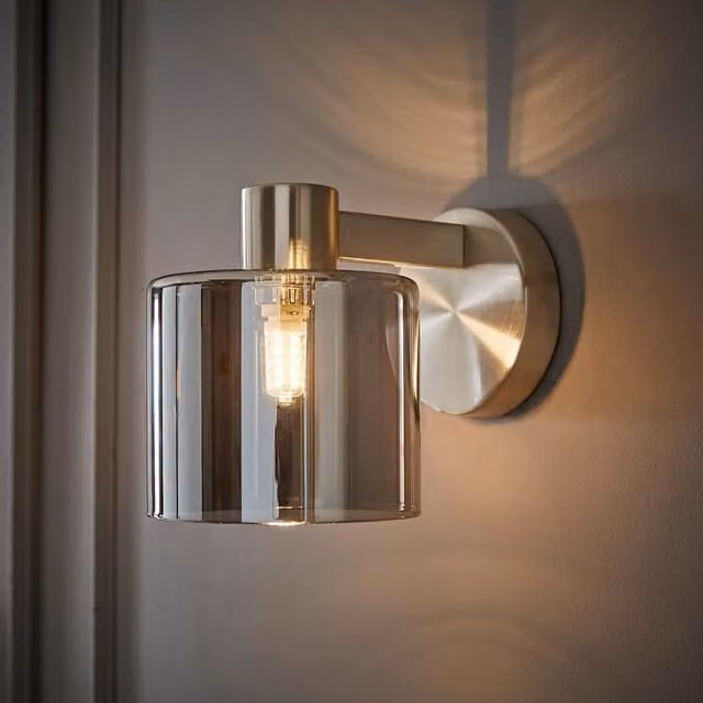 ValueLights Demi Pair of Smoked Glass and Chrome Wall Lights with Bulbs Included