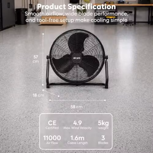 Air Pro 20 inch Black Metal Floor Fan – 5