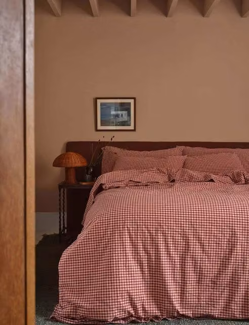Piglet In Bed Washed Cotton Gingham Duvet Cover in Pink Mix