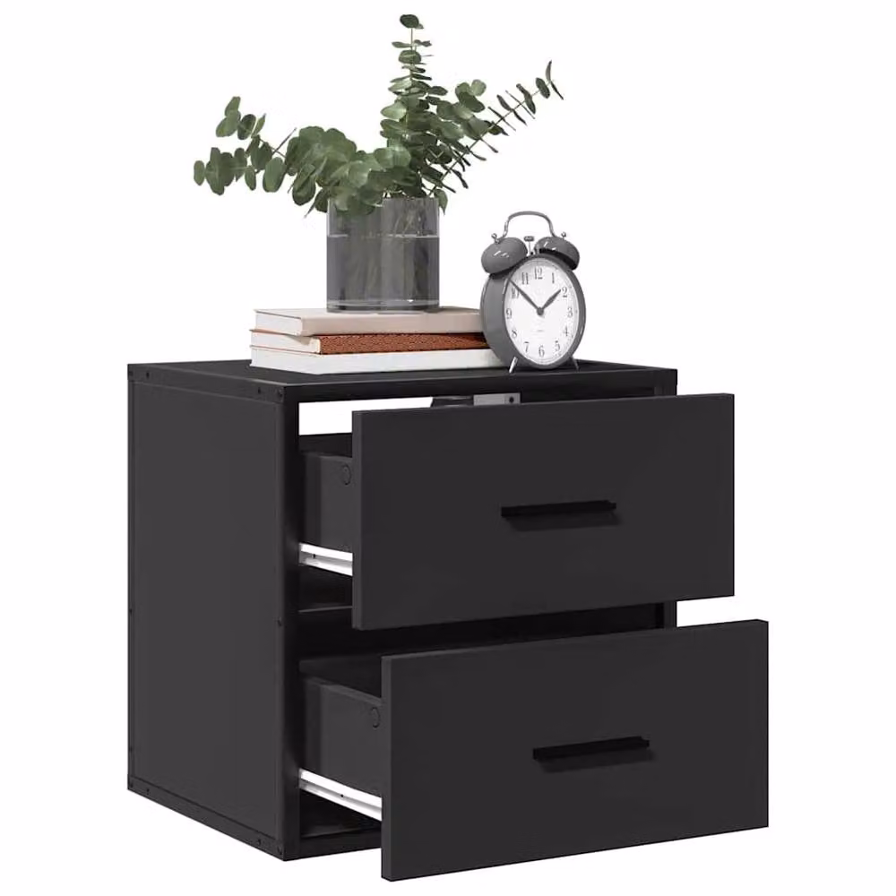 Berkfield Home Set of 2 Wall-mounted Bedside Cabinets, Black, W: 40 cm, D: 31 cm, H: 39.5 cm – 4