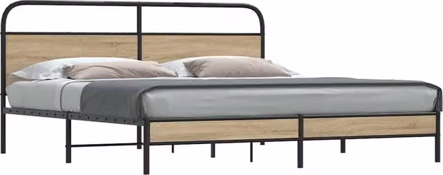 Berkfield Home Metal Bed Frame in Smoked Oak Brown, W/D/H: 200 x 200 cm