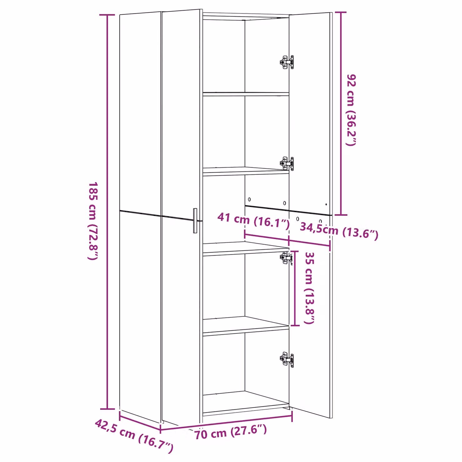 Berkfield Home Old Wood Highboard in Brown, W/D/H: 70 x 42.5 x 185 cm – 2
