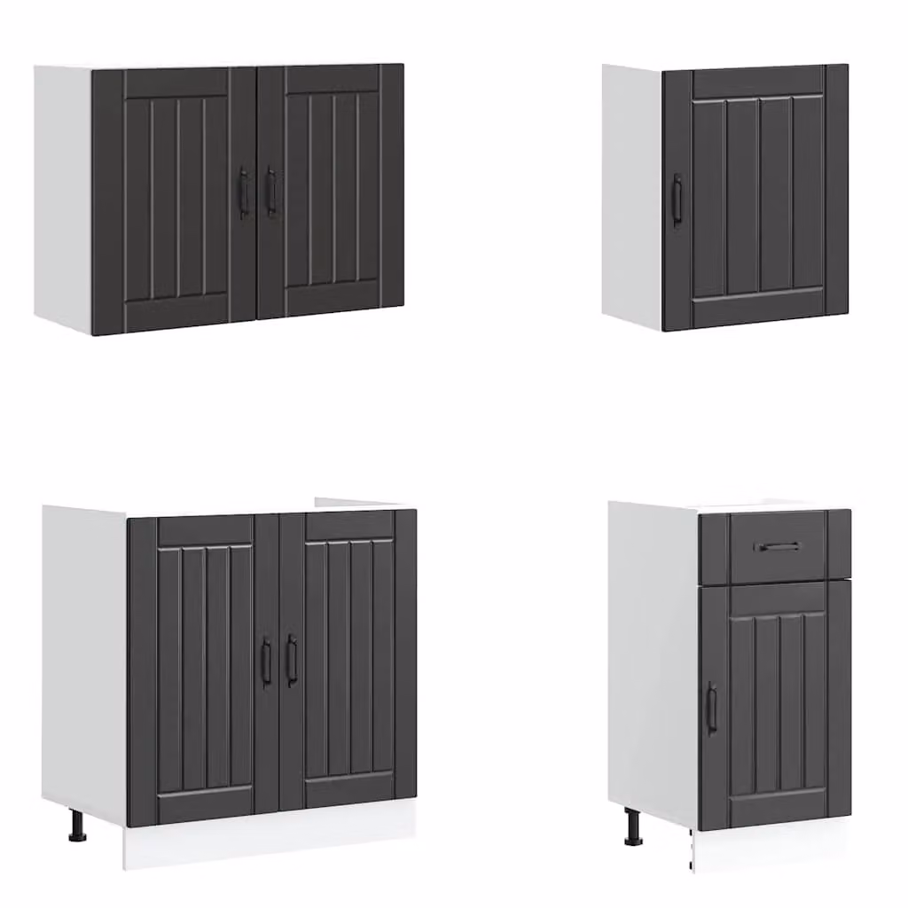 Berkfield Home Kalmar 7 Piece Modern Kitchen Cabinet Set in Black Matt MDF – 2