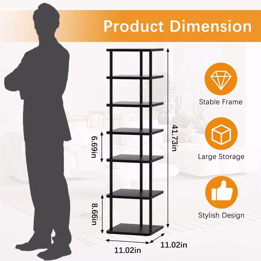 Huhote 7 Tier Narrow Shoe Rack Organiser in Black – 2