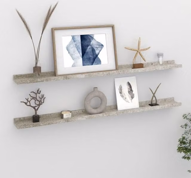 Berkfield Home Wall Mounted Shelves, 2 Pack, Concrete Grey, W: 100 cm, D: 9 cm, H: 3 cm