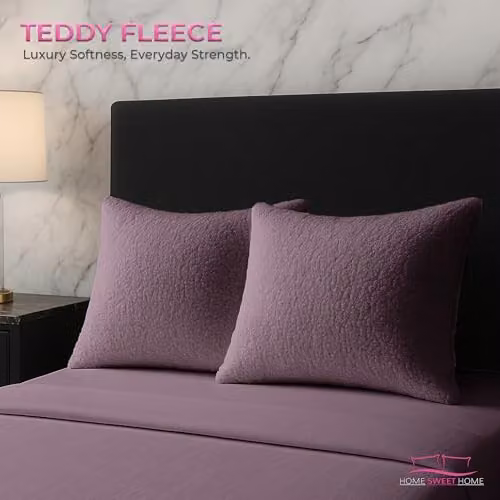 Home Sweet Home UK Teddy Fleece Pillowcase Set of 2, Purple, W: 48 cm x L: 74 cm – 3