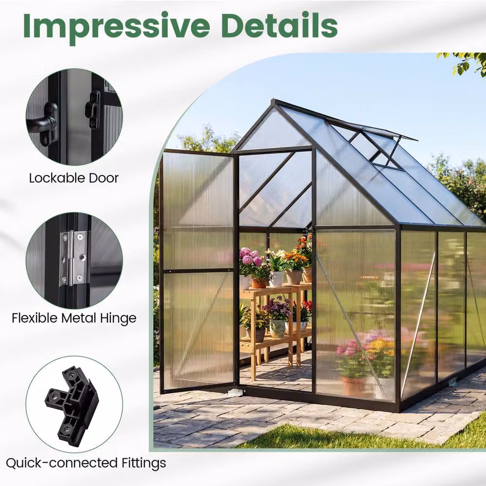 Costway Polycarbonate Greenhouse with Adjustable Hinged Roof Vent in Clear, W/D/H: 180 x 180 x 180 cm – 8