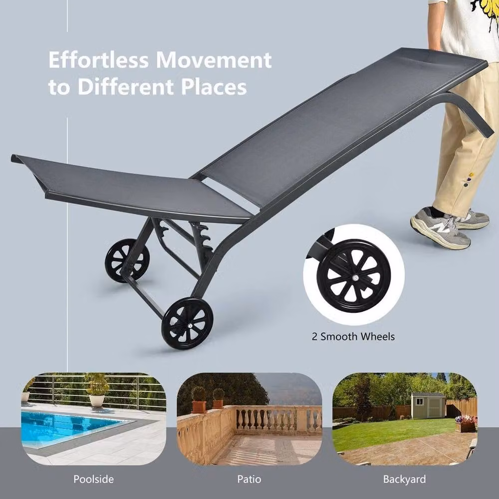 KORVIXA Grey Garden Sun Lounger with Adjustable Headrest and Castors, W/D/H: 100 x 100 cm – 4
