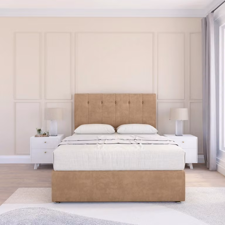 Sloomy Highbury Divan Bed Base with 54 inch Floor Standing Headboard in Light Beige, W/D/H: 120 x 200 cm