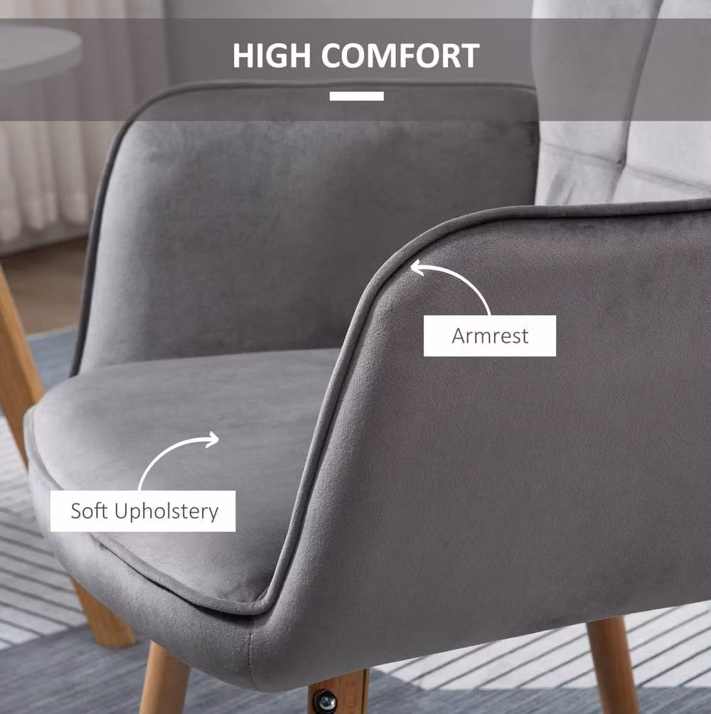 STILVORA Modern Grey Velvet Tufted Armchair with Armrests – 3