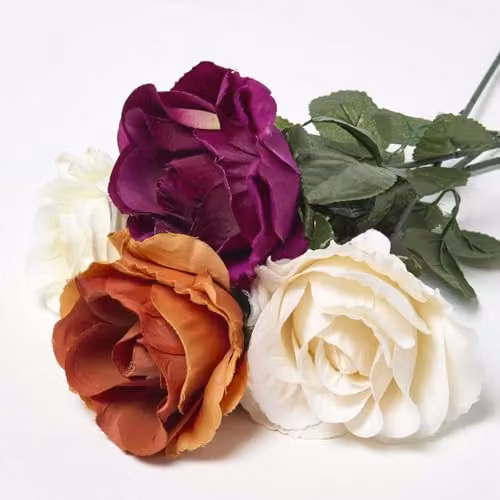 Homescapes Set of 4 Artificial Autumn Rose Stems in Orange, Pink, White, Purple and Multicolour – 2