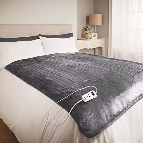 Bauer Professional Soft Fleece Electric Heated Throw Blanket in Grey, W: 120 cm, D: 160 cm – 2