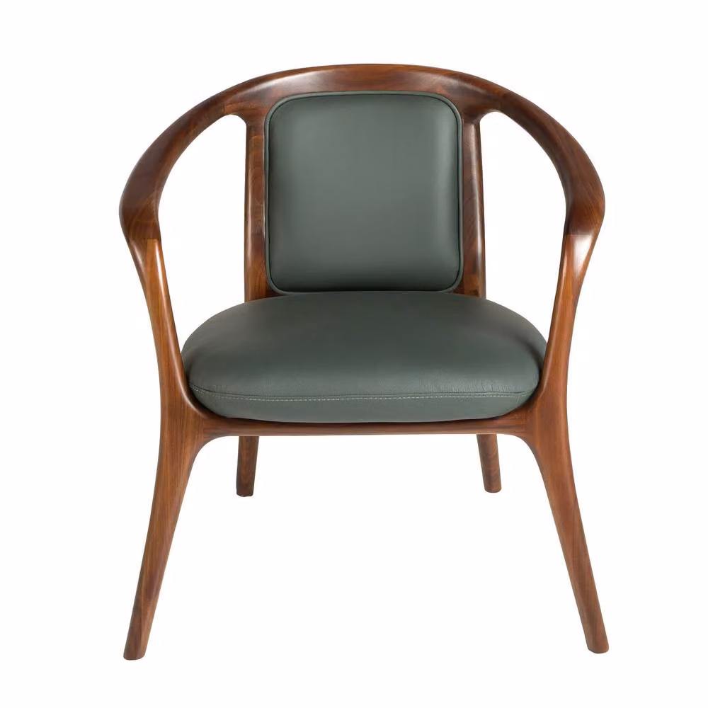 Angel Cerda Dark Green Leatherette Armchair with Walnut Wood Legs – 2
