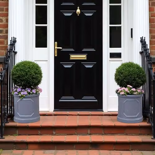 Set of 2 Idealist Chelsea Cylinder Planters in Grey, Round Outdoor Stone and Ceramic Flower Pots, 21l – 9