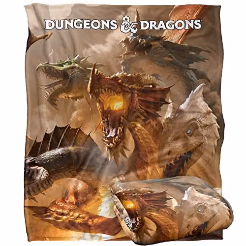 Hasbro Dungeons and Dragons Tiamat Art Super Soft Fleece Throw Blanket, Multicolour and White, W/D/H: 152 x 127 cm – 1