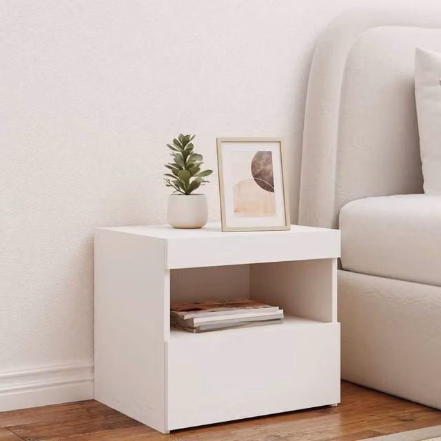 Berkfield Home Beautiful Bedside Cabinet with Integrated LED Lights, White, W: 50 cm, D: 40 cm, H: 45 cm