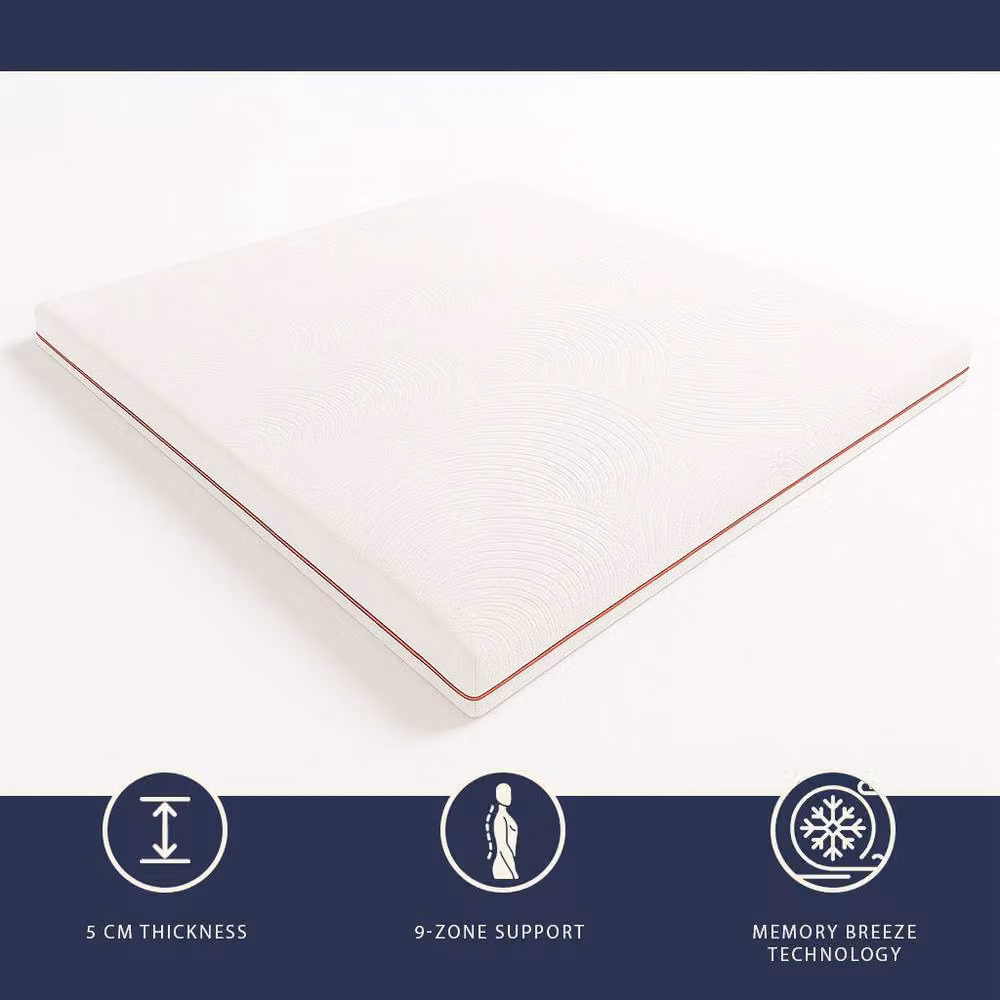 The White Stone Hypoallergenic Memory Foam Mattress Topper, 5cm, White, EU King – 5