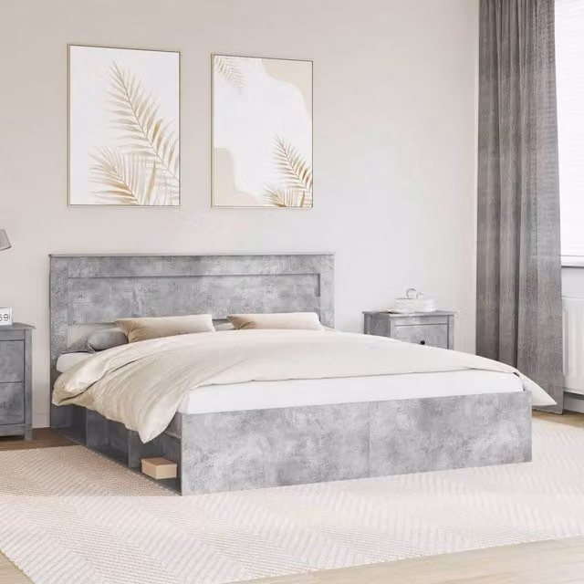 Berkfield Home Modern Bed Frame with Headboard in Grey Solid Pine and Engineered Wood, W/D/H: 180 x 200 cm