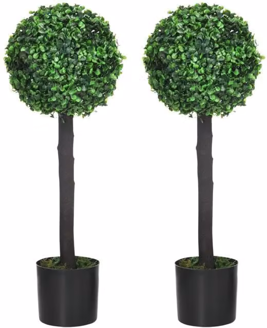 Dyzi Set of Two Green Classic Freestanding Boxwood Trees