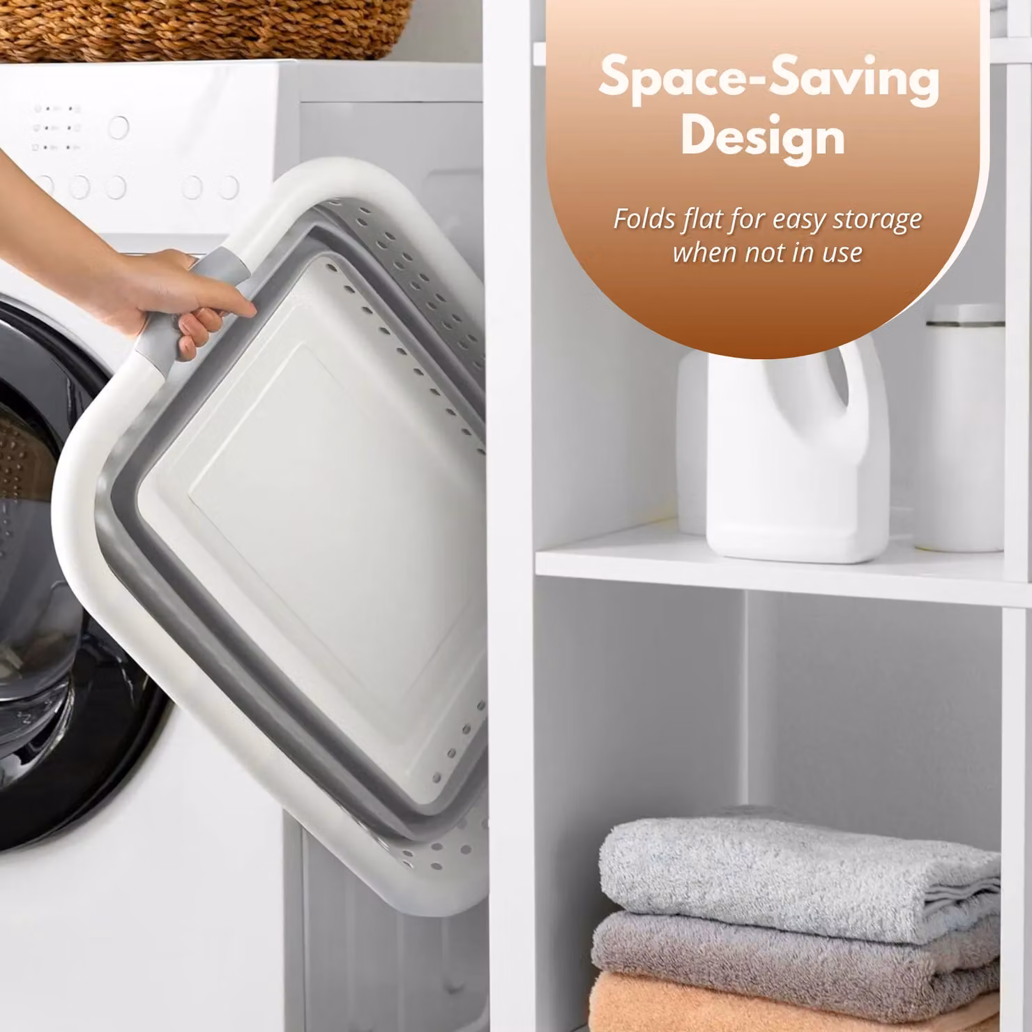 Marco Paul Large Collapsible Laundry Basket and Pop Up Washing Bin with Handles in White – 3