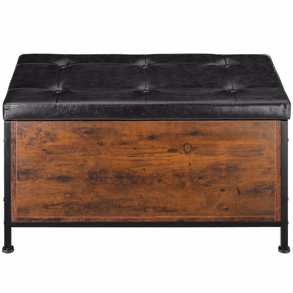 tectake Calico Storage Bench in Dark Brown with Synthetic Leather and Industrial Wood and Metal Design – 10