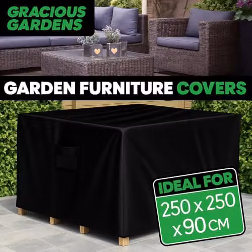 Gracious Gardens Waterproof Square Outdoor Patio Garden Furniture Cover in Black Oxford Fabric, W/D/H: 250 x 250 x 90 cm – 4