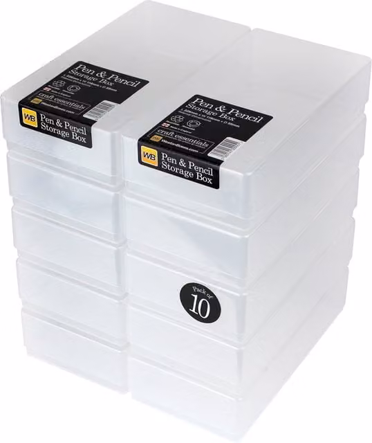 WestonBoxes Plastic Stationery Storage Boxes with Lids, 1.4 Litre Volume (Clear, Pack of 10)