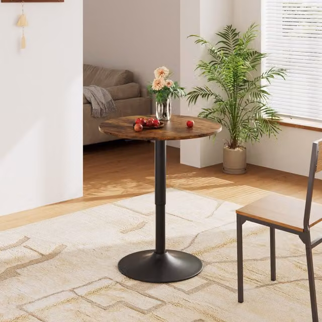 Livingandhome Round Retro Height Adjustable Bar Table in Brown and Black