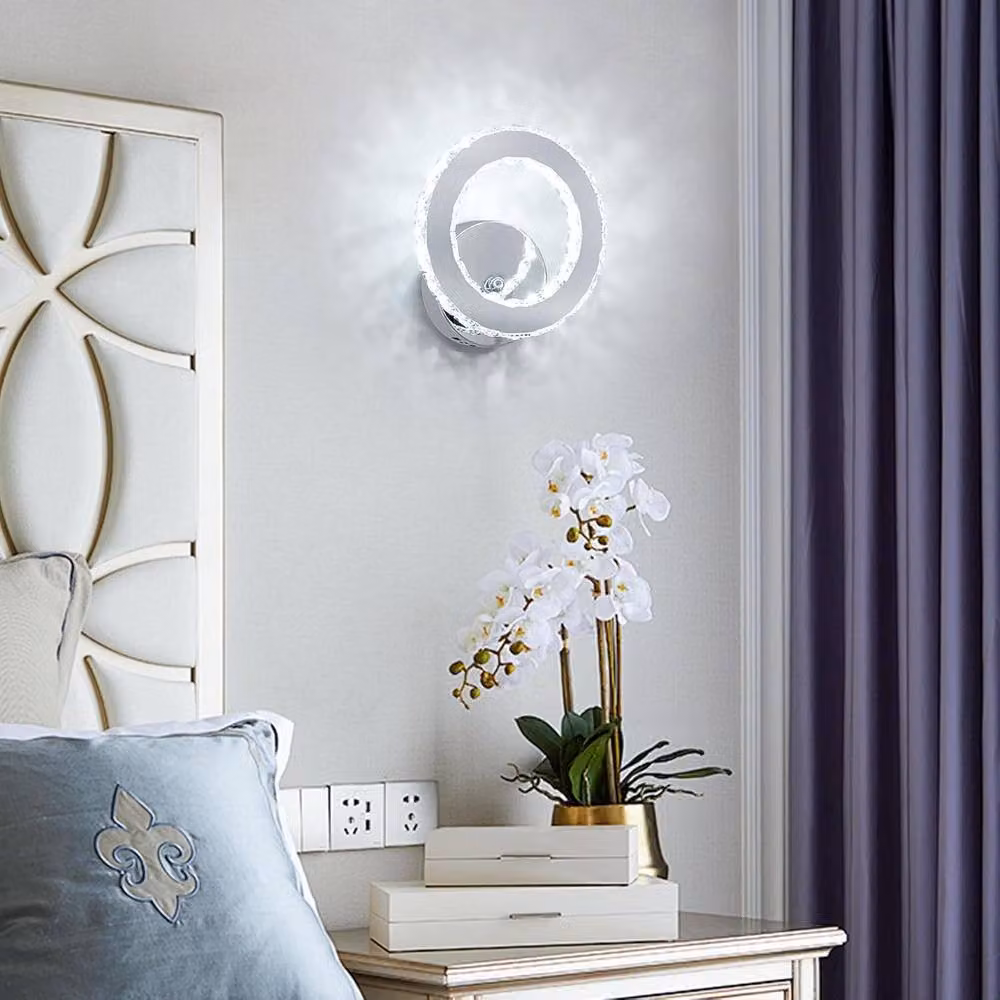 COMELY LED Wall Sconce with K9 Crystal, 16W Modern Ring Wall Mounted Lamp in Silver, 6500K Cool White – 3