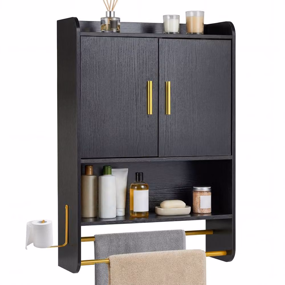 Costway Modern Wall Mounted Black Bathroom Medicine Cabinet with Mirror and Internal Shelves – 3