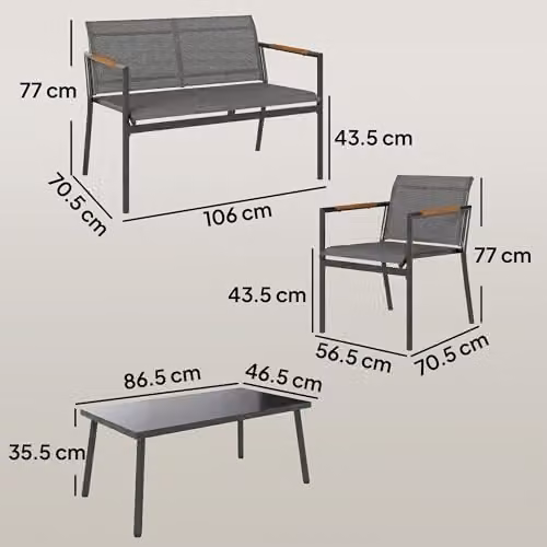 Outsunny 4 Seater Grey Polyrattan Garden Furniture Set with Outdoor 2 Seater Sofa, Lounge Armchairs and Coffee Table – 6