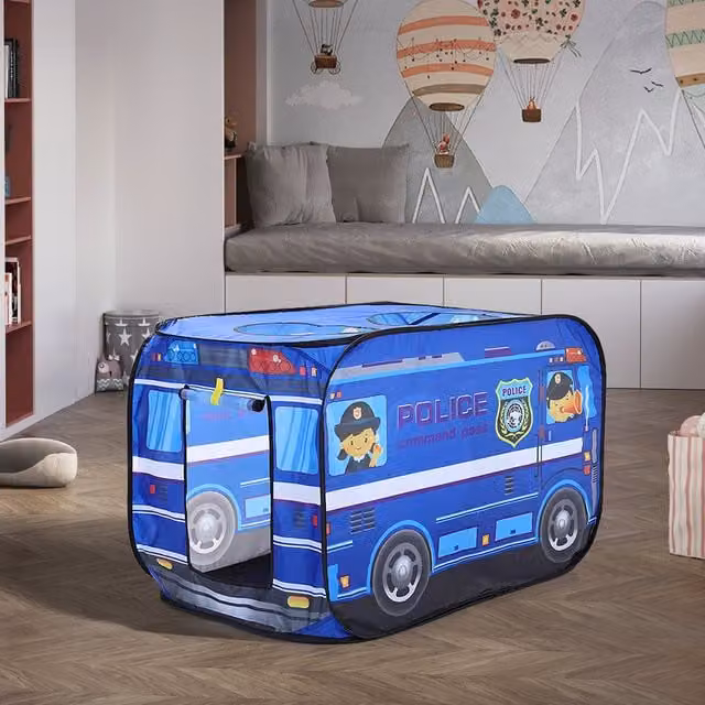 Livingandhome Foldable Blue Police Car Pop-up Play Tent for Kids
