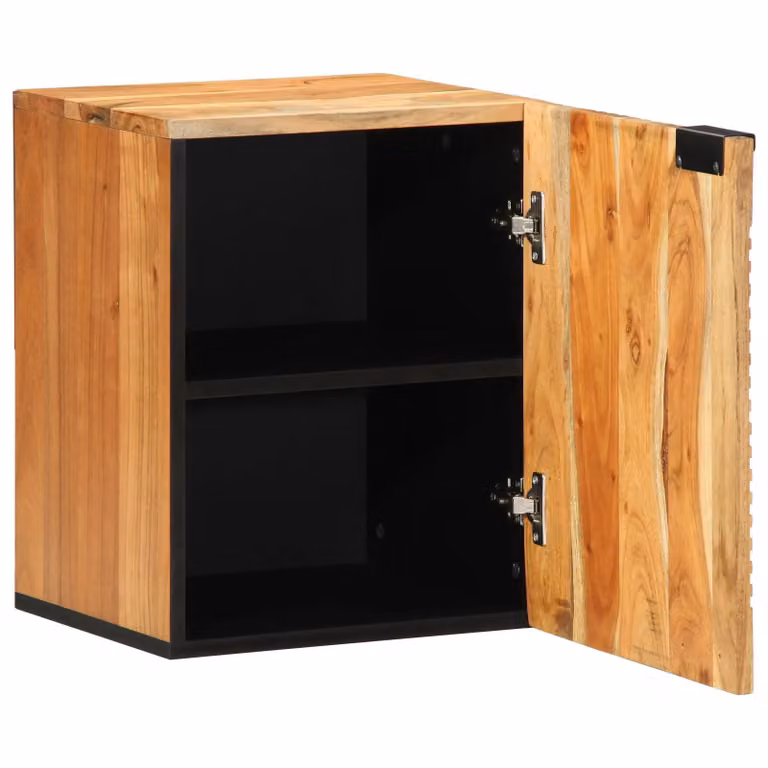 Berkfield Home Brown Acacia Wood Hanging Bathroom Cabinet with Hinged Doors, W: 38 cm, D: 33.5 cm, H: 48 cm