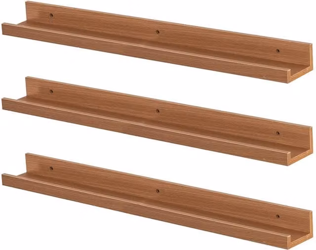 Harbour Housewares Set of 6 Brown Floating Picture Ledge Shelves, Wall Mounted Display Shelves, Width: 57 cm – 1