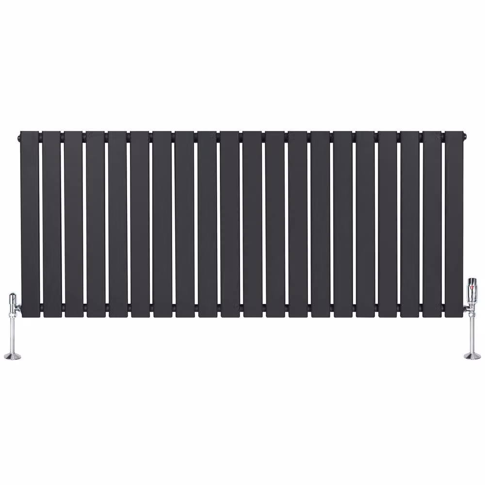 Monstershop Flat Single Column Steel Radiator and Thermostat Valves in Anthracite Grey, H x W: 140 x 60 cm – 2
