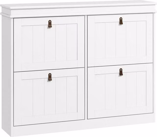 HOMCOM Slim White Shoe Cabinet with 4 Tilting Drawments, W: 105 cm, D: 24 cm, H: 82.5 cm