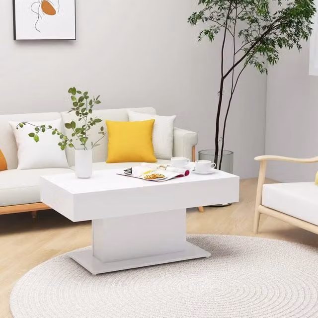Berkfield Home White Rectangular Coffee Table in Engineered Wood W/D/H: 96 x 50 x 45 cm